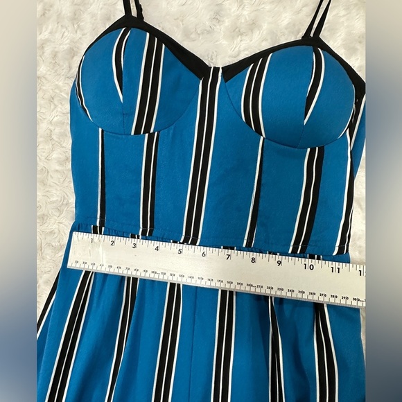 Band of Gypsies Woman's L Moissanite Black Blue& White Striped Corset Jumpsuit - Picture 5 of 12